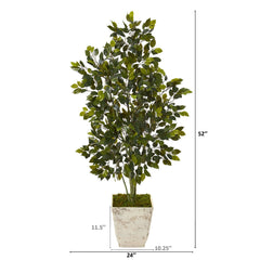 52” Ficus Artificial Tree in Country White Planter