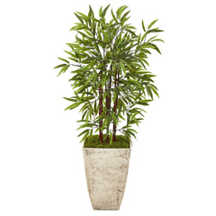 53” Bamboo Artificial Tree in Country White Planter