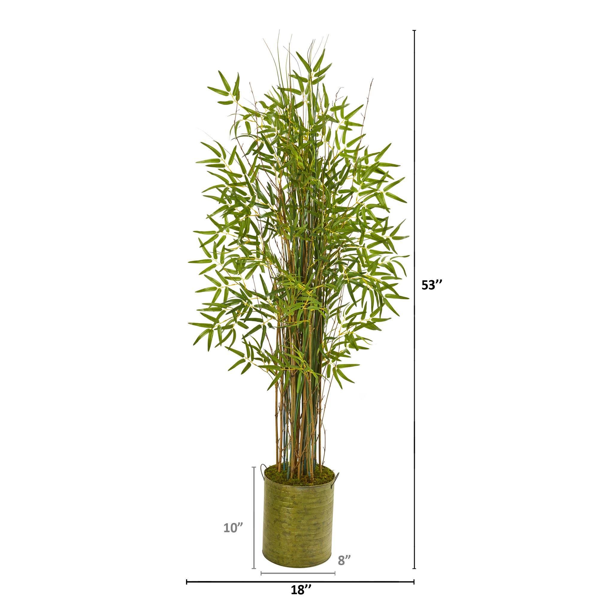 53” Bamboo Grass Artificial Plant in Green Metal Planter