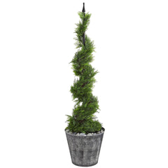 53” Cypress Artificial Spiral Topiary Tree in Black Embossed Tin Planter