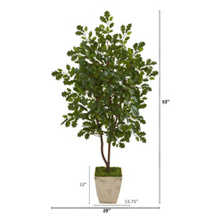 53” Oak Artificial Tree in Country White Planter