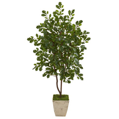 53” Oak Artificial Tree in Country White Planter