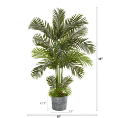 5.5' Areca Palm Artificial Tree in Embossed Black Tin Planter
