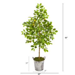 55” Lemon Artificial Tree in Vintage Metal Pail