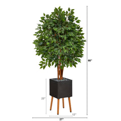 5.5’ Super Deluxe Artificial Ficus Tree in Black Planter with Stand