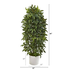 56” Bracken Fern Artificial Plant in White Tin Planter
