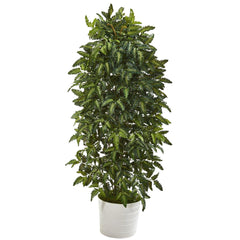 56” Bracken Fern Artificial Plant in White Tin Planter