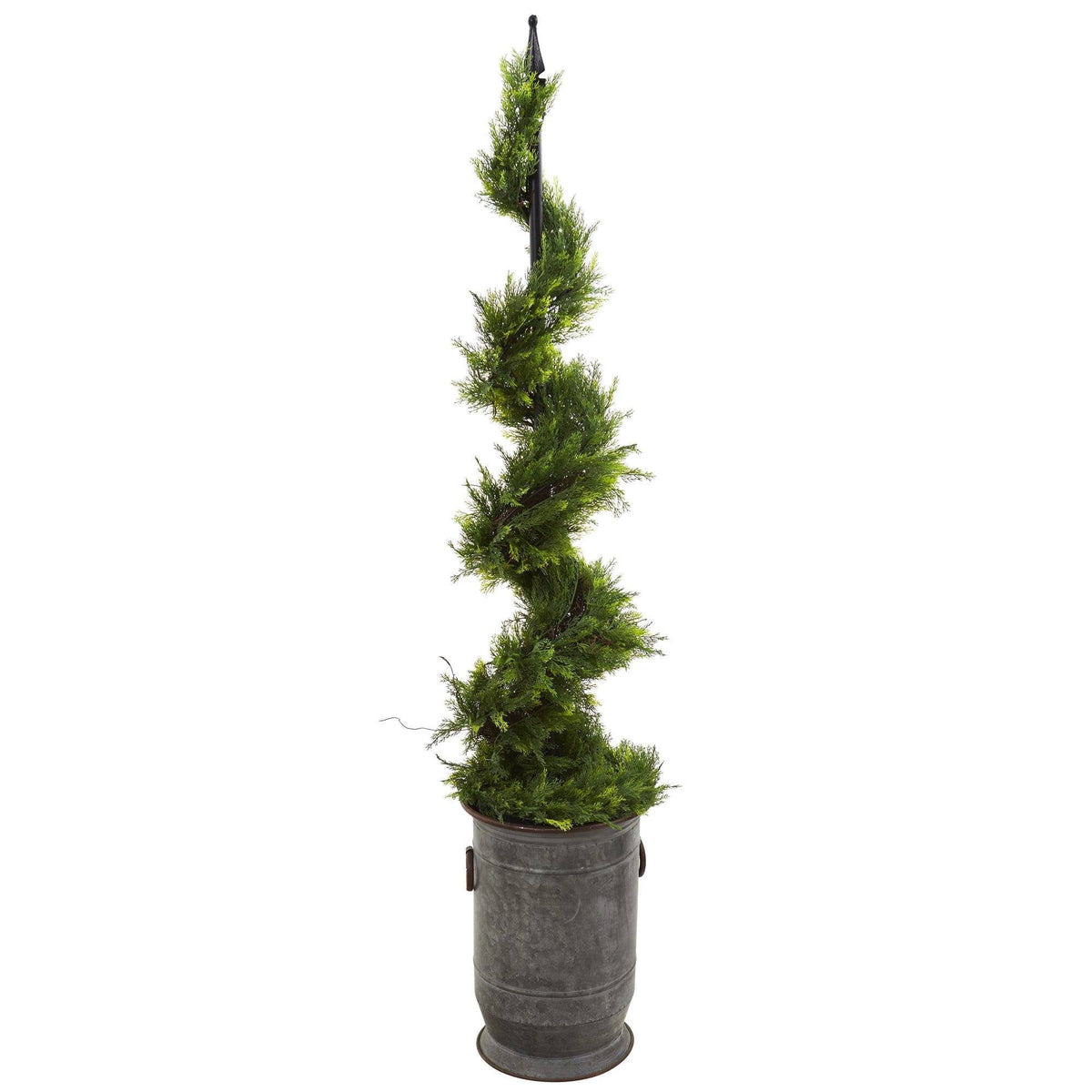 58” Cypress Artificial Spiral Topiary Tree in Vintage Metal Planter