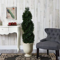 58” Double Pond Cypress Spiral Topiary Artificial Tree in Planter (Indoor/Outdoor)