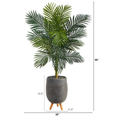 58” Golden Cane Artificial Palm Tree in Gray Tri-Pod Planter