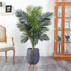58” Golden Cane Artificial Palm Tree in Gray Tri-Pod Planter