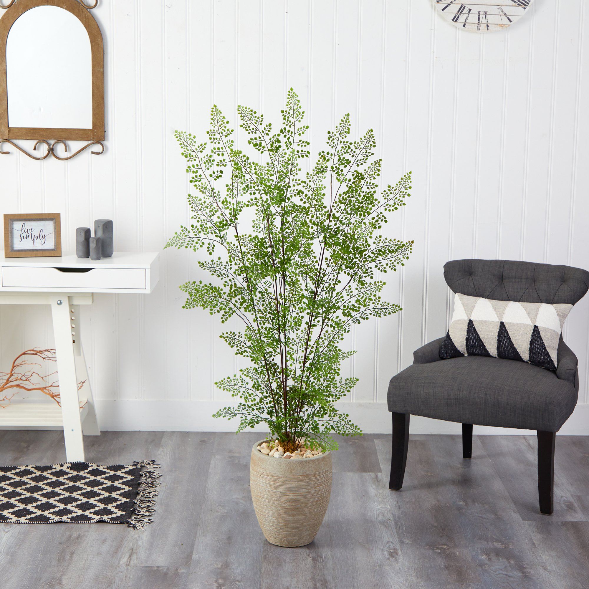 58” Ruffle Fern Artificial Tree in Sand Colored Planter