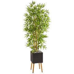 59” Bamboo Artificial Tree in Black Planter with Stand