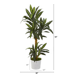 59” Yucca Artificial Plant in White Tin Planter