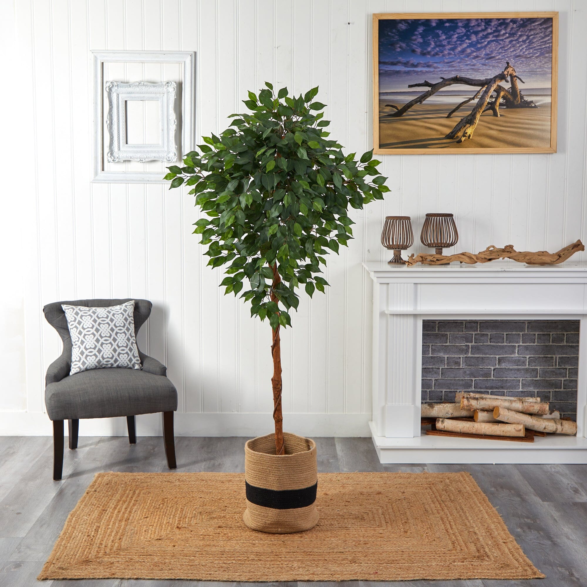 6’ Artificial Ficus Tree with Handmade Jute & Cotton Basket