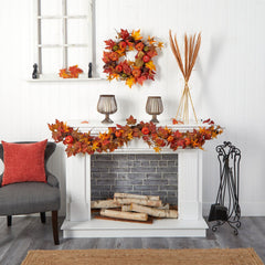6’ Autumn Maple Leaf, Pumpkin, Gourd and Berry Artificial Fall Garland