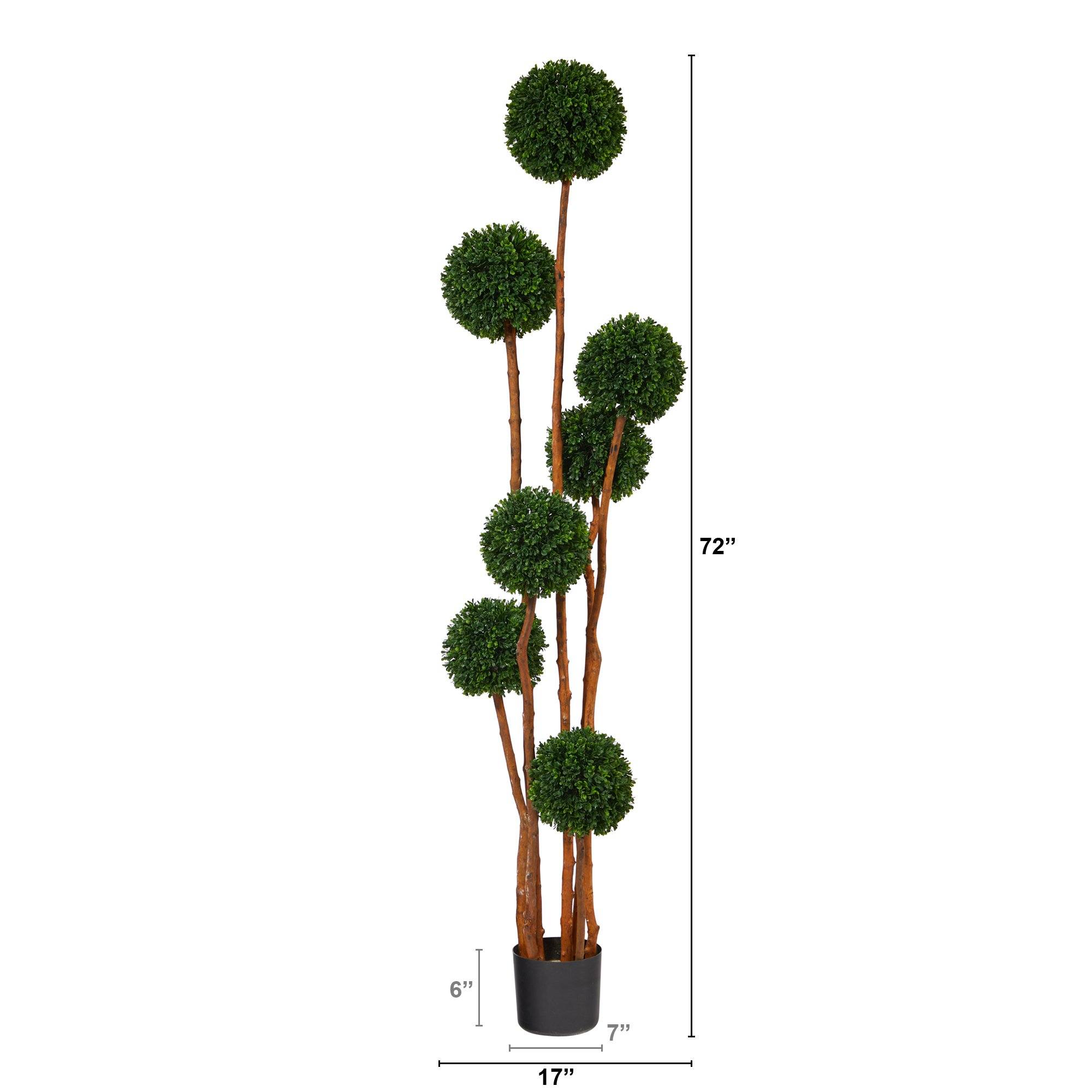 6’ Boxwood Ball Topiary Artificial Tree with Natural Trunk UV Resistant (Indoor/Outdoor)