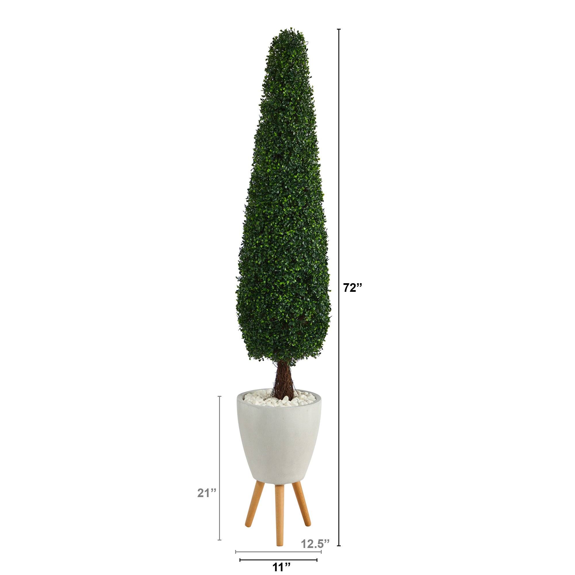 6’ Boxwood Topiary Artificial Tree in White Planter with Stand (Indoor/Outdoor)