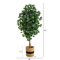 6’ Ficus Artificial Tree with Natural Trunk in Handmade Natural Cotton Planter