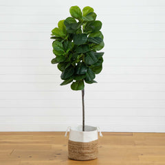 6’ Fiddle Leaf Fig Artificial Tree in Handmade Natural Jute and Cotton Planter