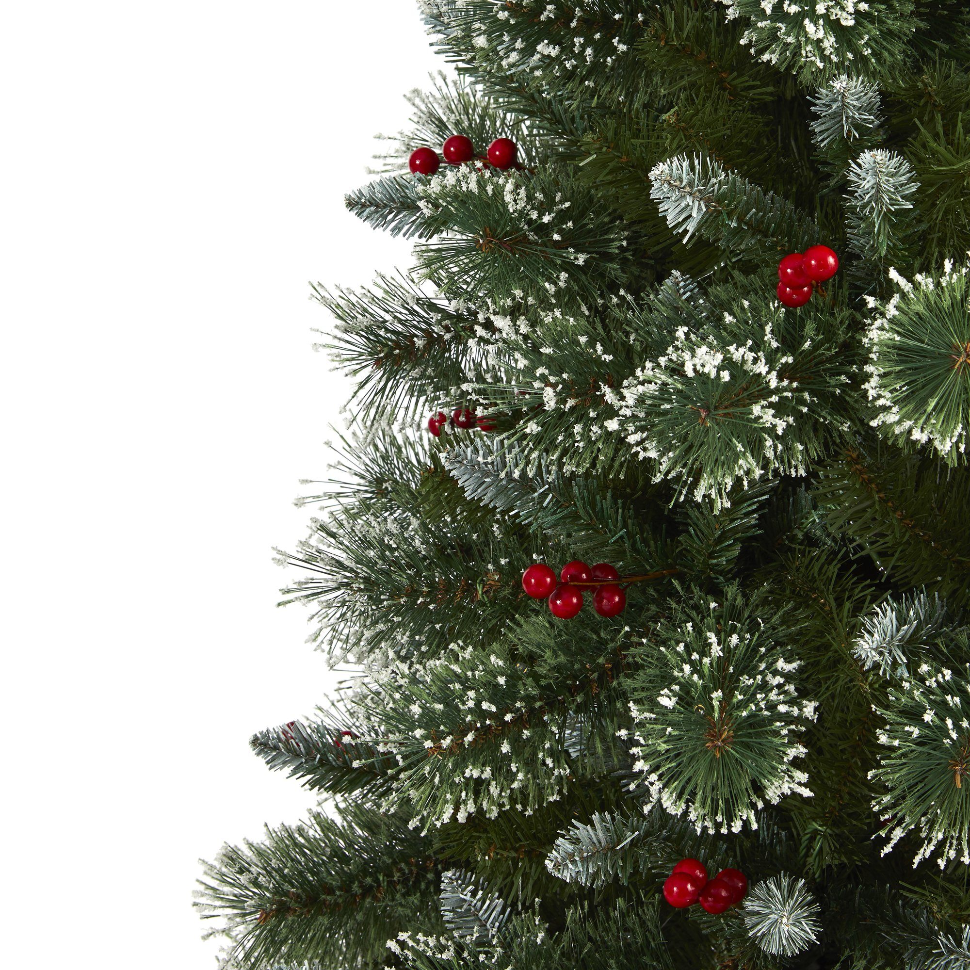 6’ Frosted Swiss Pine Artificial Christmas Tree with 300 Clear LED Lights and Berries