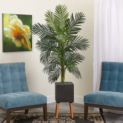 6’ Golden Cane Artificial Palm Tree in Black Modern Planter with Stand