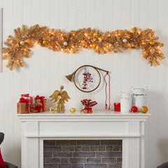 6' Holiday Christmas Golden Garland with Ornaments and 50 Warm White Lights