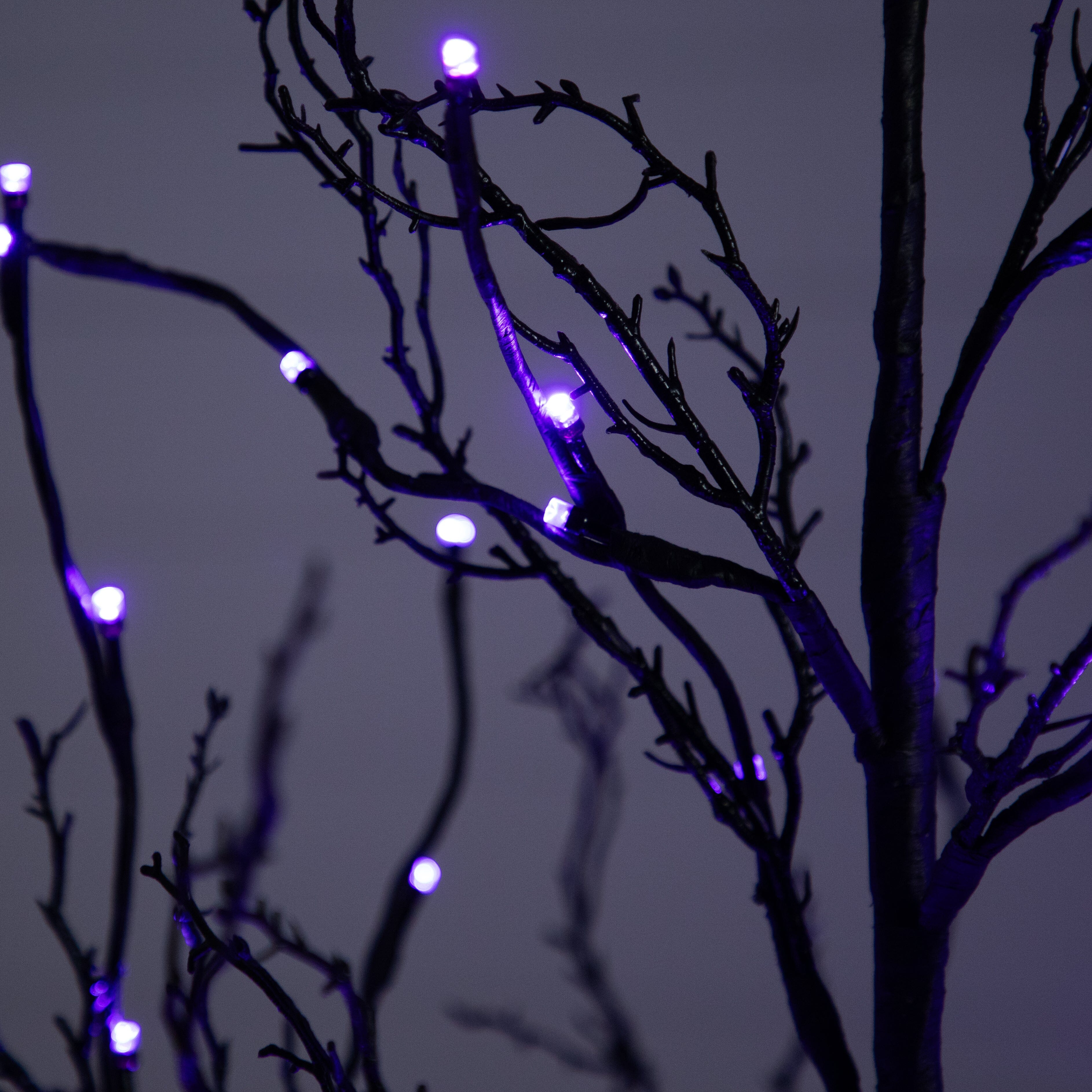 6’ Pre-Lit Halloween Black Twig Artificial Tree with 300 Orange & Purple LED Lights