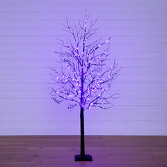6’ Pre-Lit Halloween Deluxe Black Twig Artificial Tree with 156 Orange & Purple LED Lights