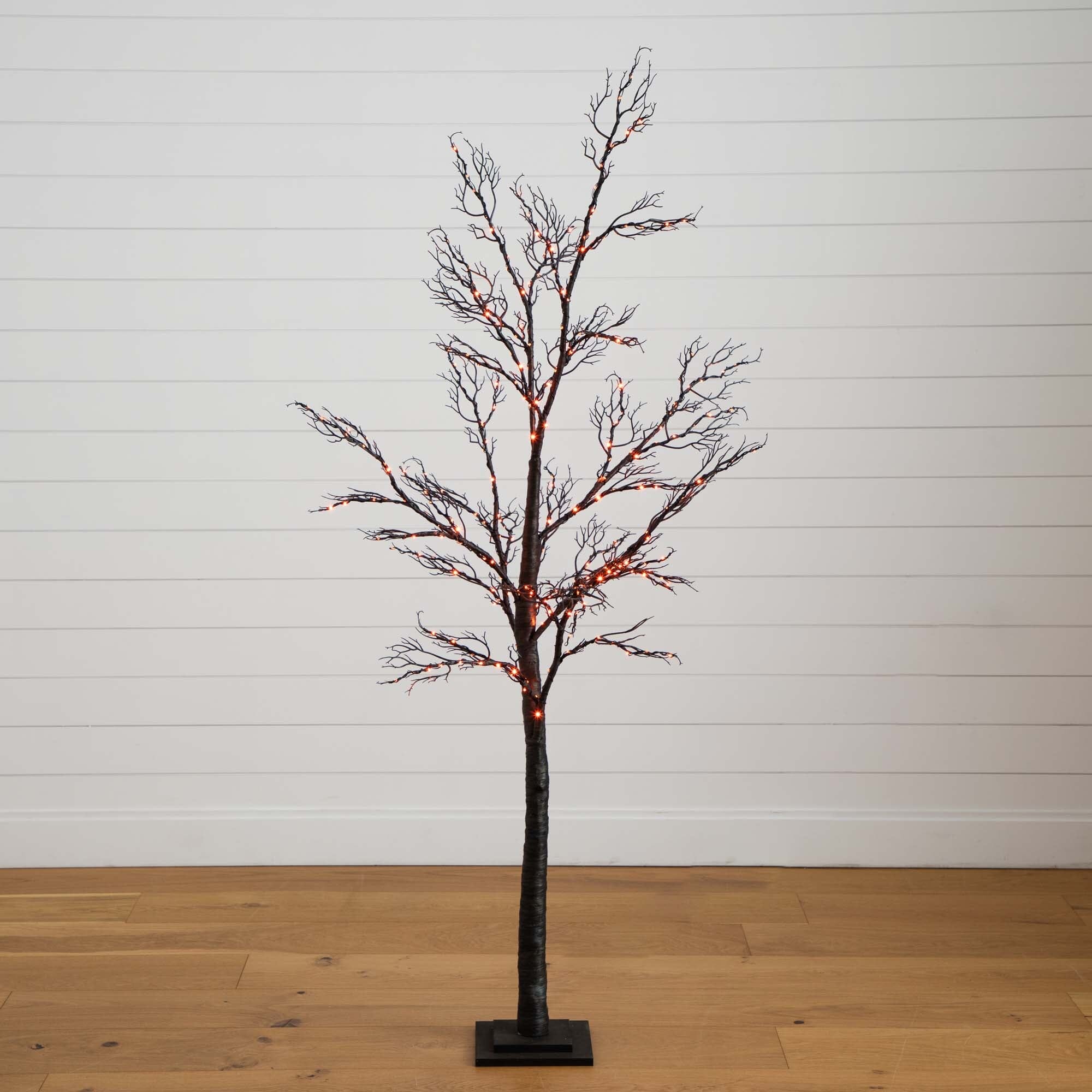 6’ Pre-Lit Halloween Minimalist Twig Artificial Fall Tree with 320 Orange & Purple LED Lights