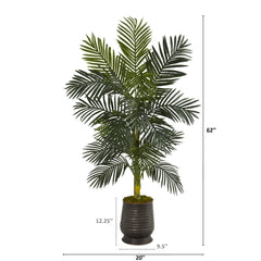 62” Golden Cane Artificial Palm Tree in Ribbed Metal Planter