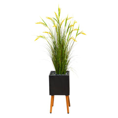 62” Wheat Grain Artificial Plant in Black Planter with Stand