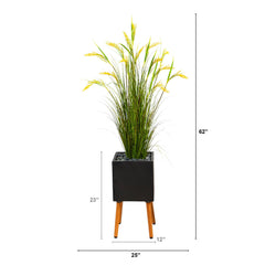 62” Wheat Grain Artificial Plant in Black Planter with Stand