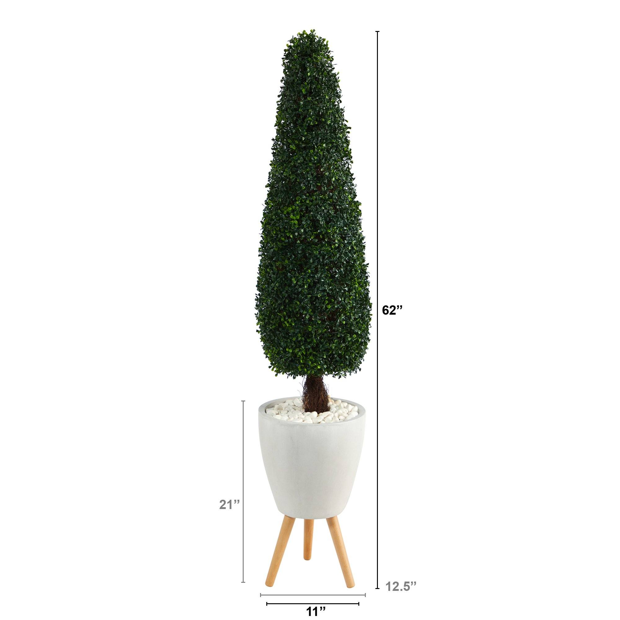 63” Boxwood Topiary Artificial Tree in White Planter with Stand (Indoor/Outdoor)