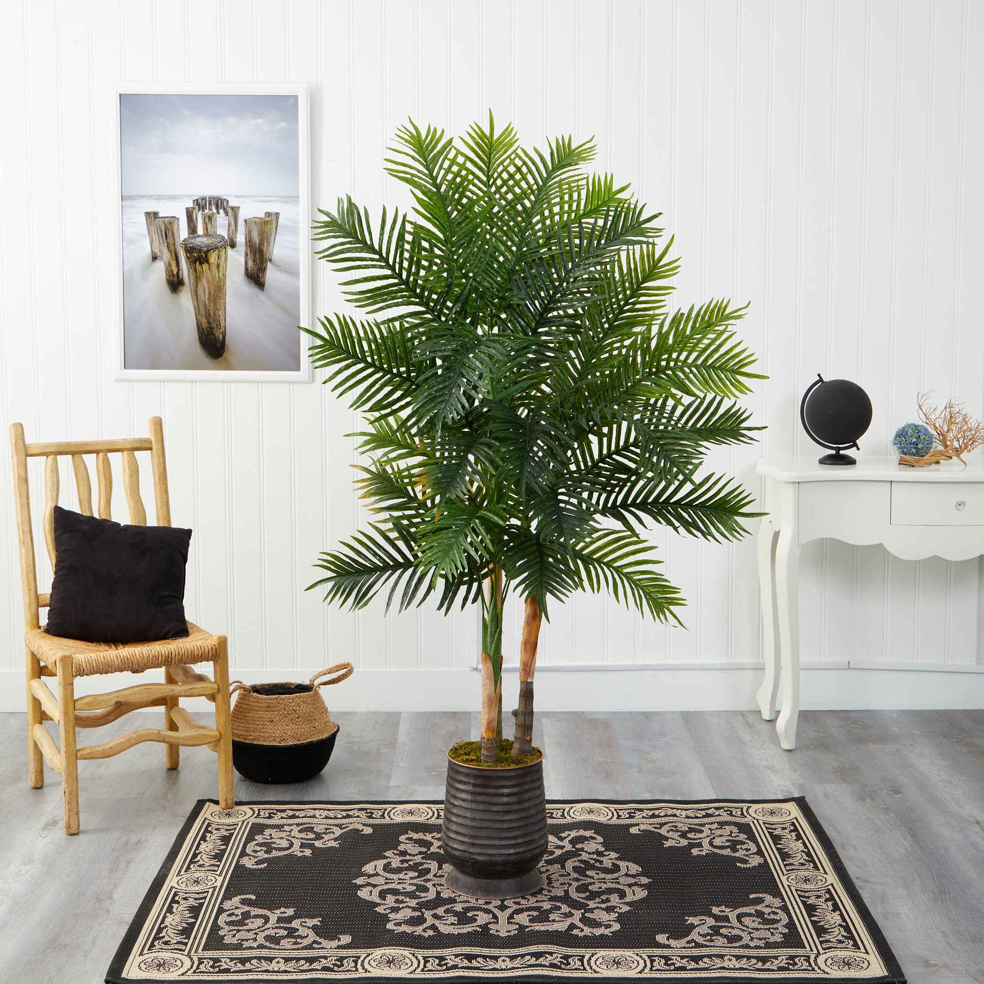 64” Areca Palm Artificial Tree in Ribbed Metal Planter (Real Touch)