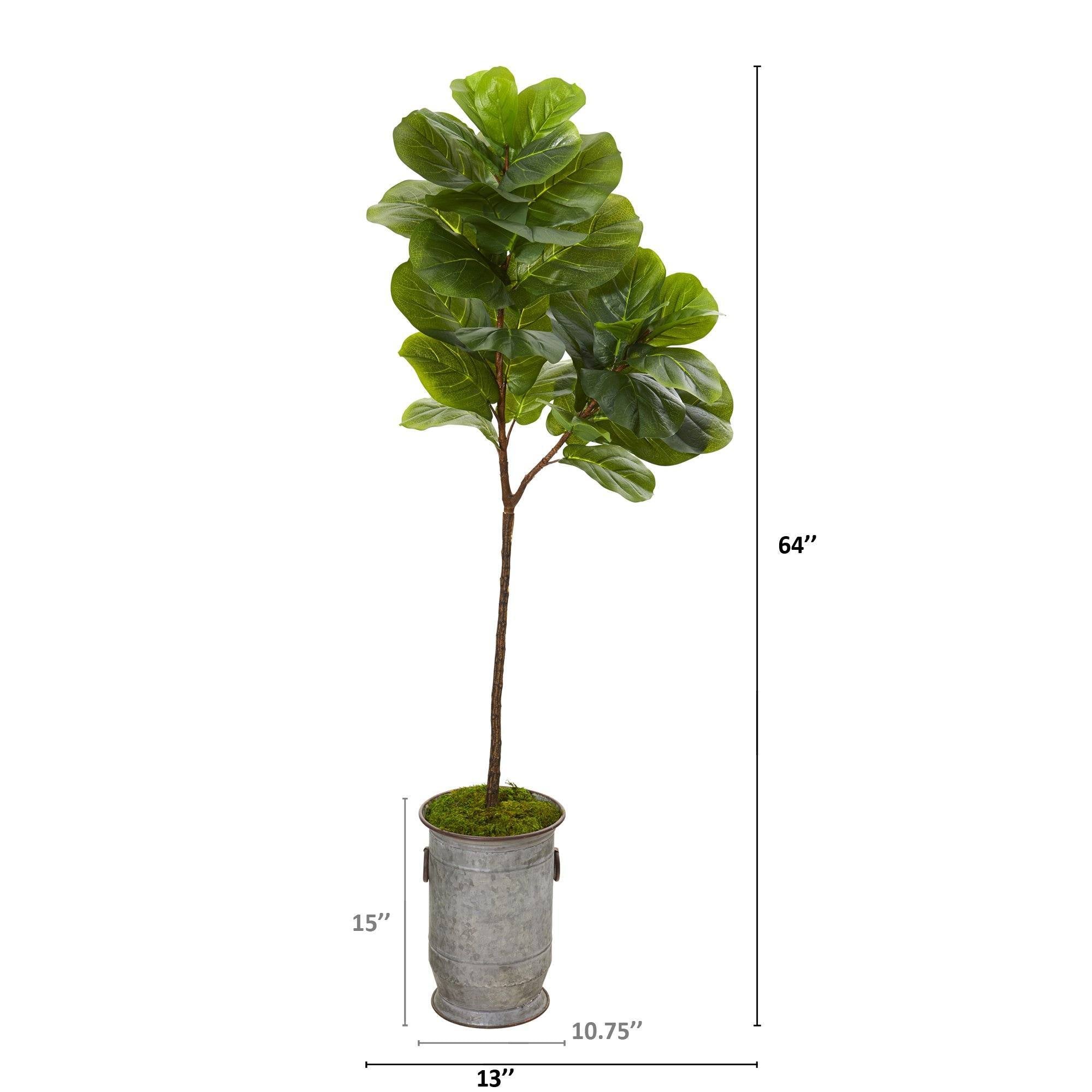 64” Fiddle Leaf Artificial Tree in Vintage Metal Planter