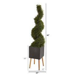 64” Rosemary Spiral Topiary Artificial Tree in Black Planter with Stand (Indoor/Outdoor)