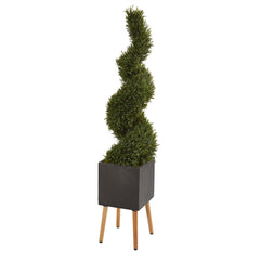 64” Rosemary Spiral Topiary Artificial Tree in Black Planter with Stand (Indoor/Outdoor)