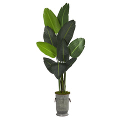 64” Traveler's Palm Artificial Tree in Vintage Metal Planter