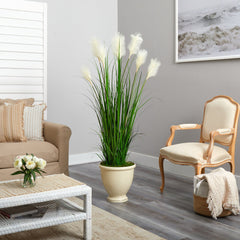 64” Wheat Plum Grass Artificial Plant in Urn Planter