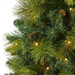 6.5’ North Carolina Mixed Pine Artificial Christmas Tree with 350 Warm White LED Lights, 1367 Bendable Branches and Pinecones