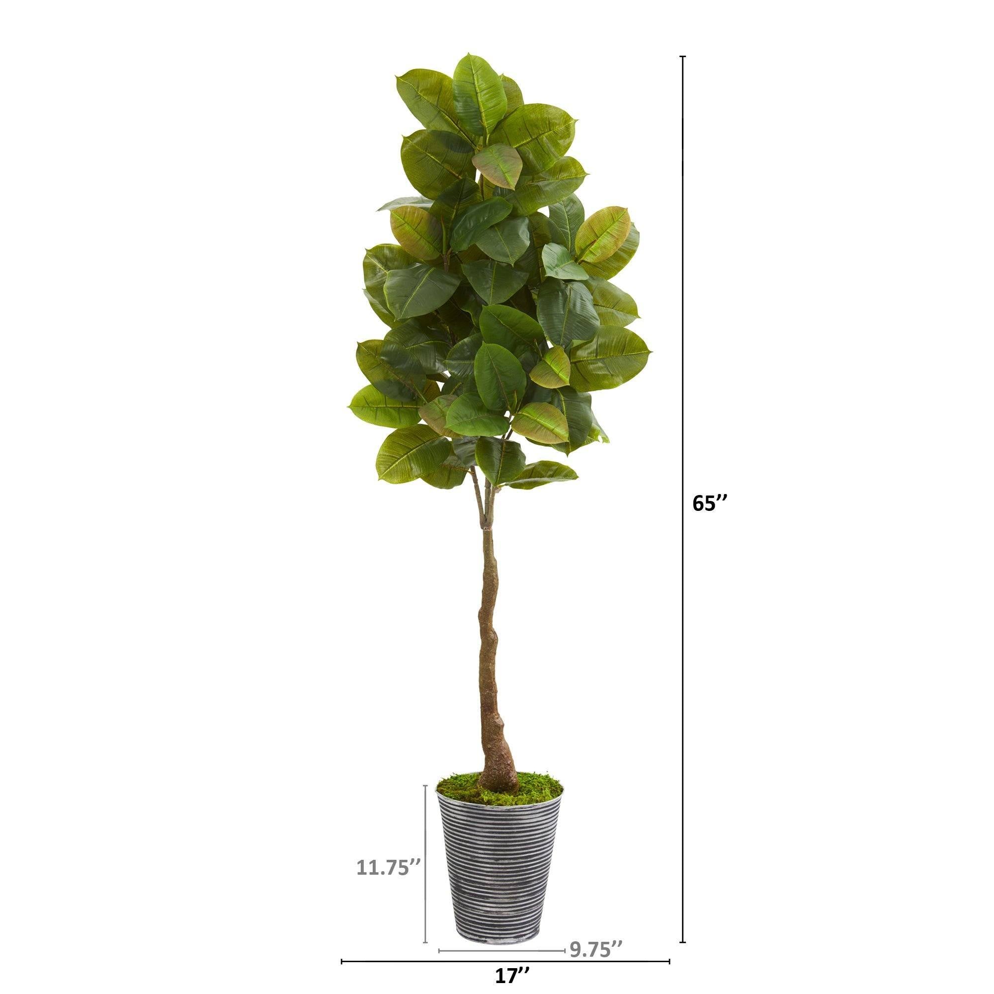 65” Rubber Leaf Artificial Tree in Decorative Tin Planter (Real Touch)