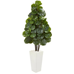 68” Fiddle Leaf Fig Artificial Tree in White Tower Planter