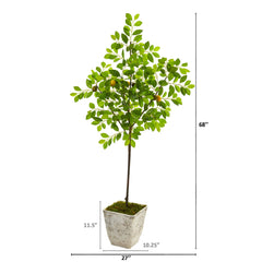 68” Lemon Artificial Tree in Country White Planter