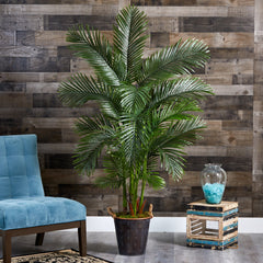 69” Areca Palm Artificial Tree in Decorative Metal Pail with Rope