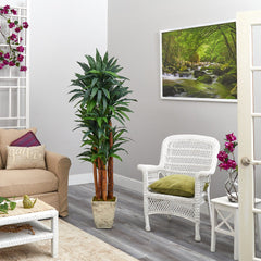 69” Dracaena Artificial Tree in Country White Planter