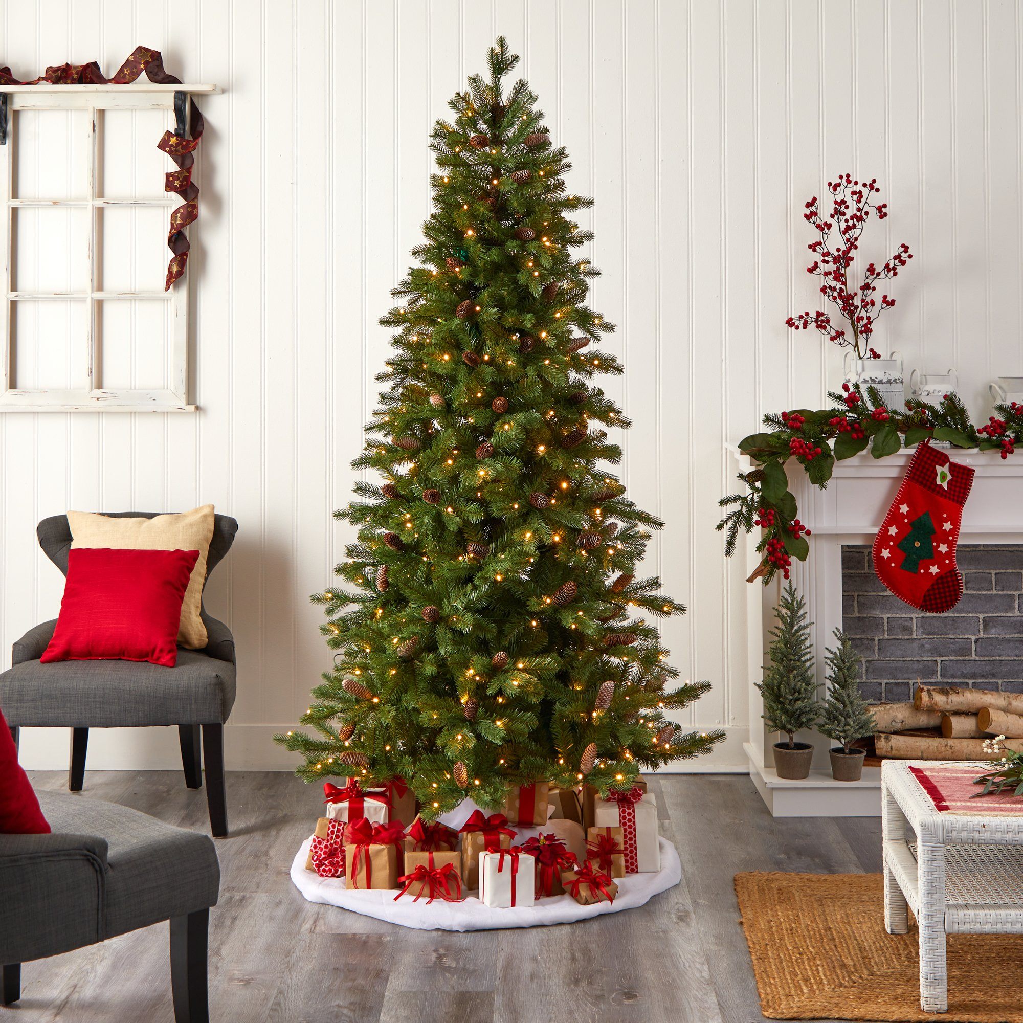 7’ Fraser Fir Artificial Christmas Tree with 300 LED Lights and 1179 Bendable Branches