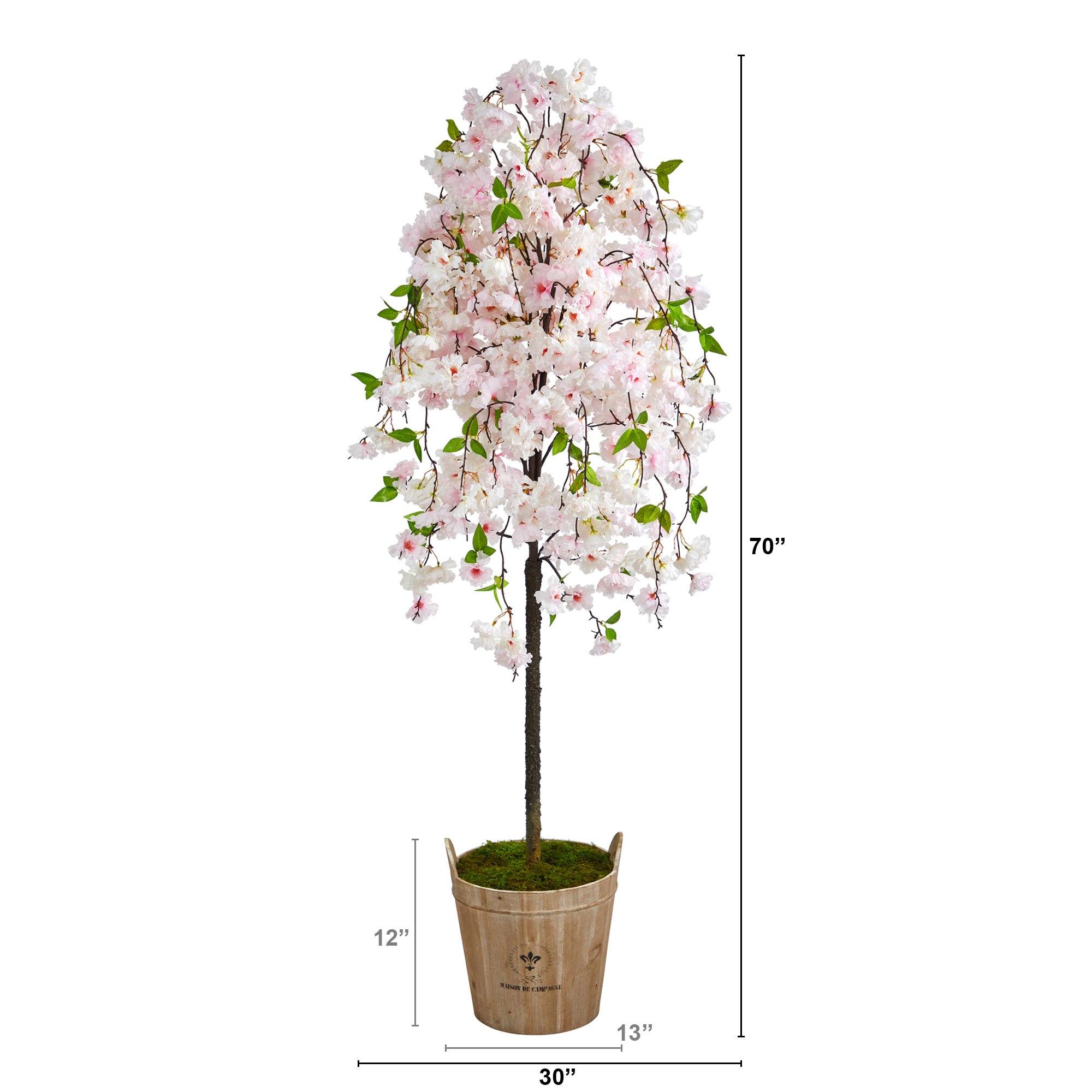 70” Cherry Blossom Artificial Tree in Farmhouse Planter