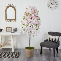 70” Cherry Blossom Artificial Tree in Farmhouse Planter