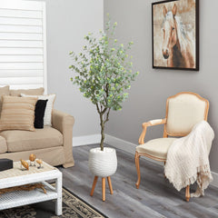 70” Eucalyptus Artificial Tree in White Planter with Stand